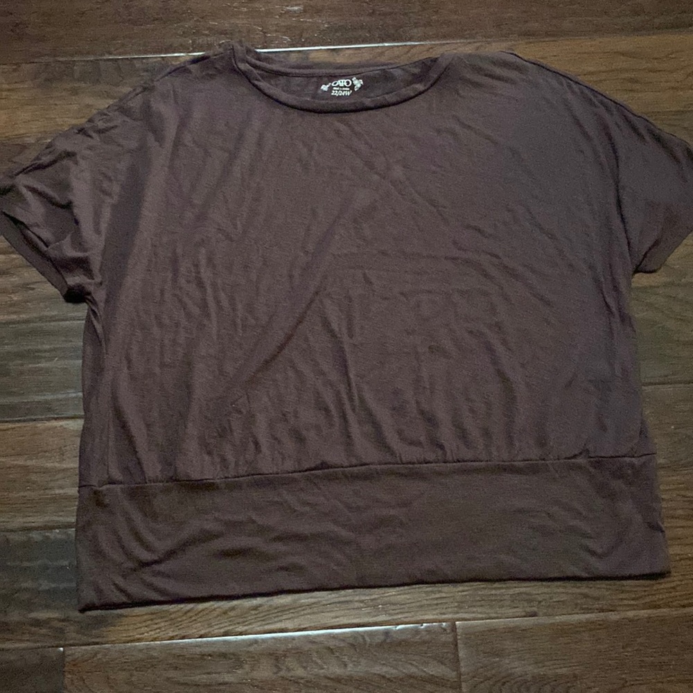 Cato women’s short sleeve blouse, 22/24, brown, banded hem